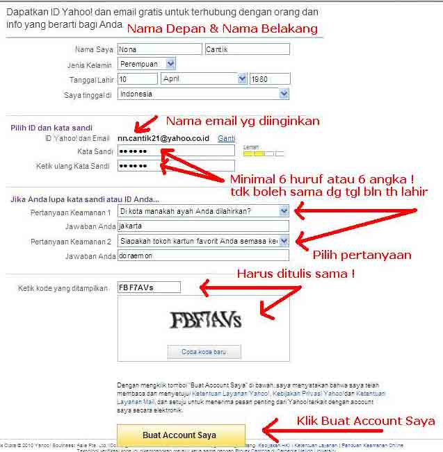 Formulir Pendaftaran Email Yahoo