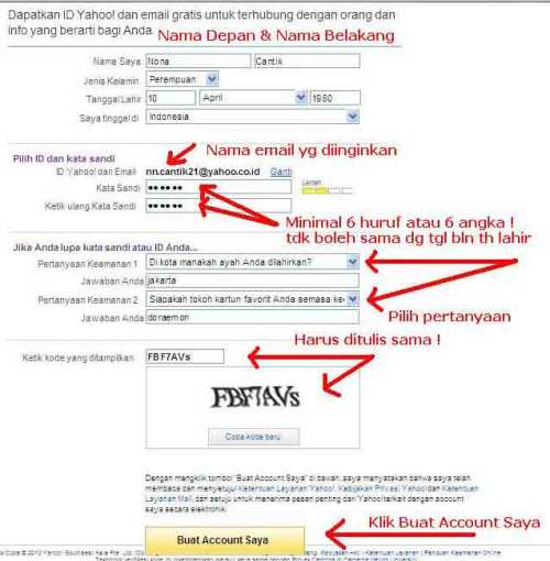 Formulir Pendaftaran Email Yahoo